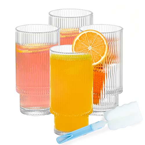 4 Pcs Creative Glass Cups Vintage Drinking Glasses Ribbed