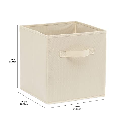 Amazon Basics - Cubos de almacenamiento de tela plegables con asas, 26,6 x 26,6 x 27,9 cm, color beis, paquete de 6 unidades