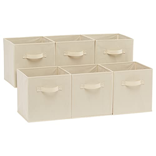 Amazon Basics - Cubos de armazenamento de tela plegáveis ​​com asas, 26,6 x 26,6 x 27,9 cm, cor bege, pacote de 6 unidades