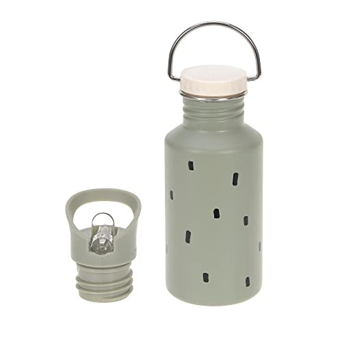 LÄSSIG Biberón para niños de acero inoxidable con vaso Sport 500 ml a prueba de fugas/Bottle Stainless Steel Happy Prints light olive