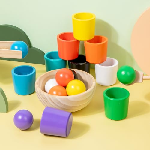 Auvewilo Bolas de Tazas de Juguete Montessori, Clasificación de Color y Forma para la Educación de los Niños, Ejercicio de Motricidad Fina