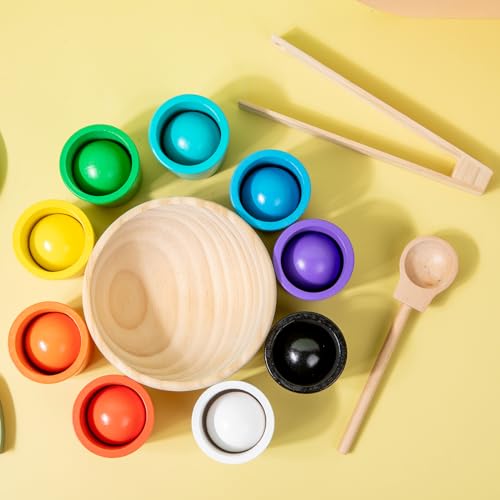 Auvewilo Bolas de Tazas de Juguete Montessori, Clasificación de Color y Forma para la Educación de los Niños, Ejercicio de Motricidad Fina