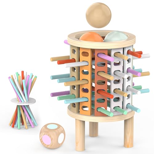 Montessori Juguetes con 28 Palitos de Coloridos Juegos de Mesa Niños Niñas 3 4 5 6 7 8 9 10 11 12 Años Regalo, Juego Educativo Familiar para Cognición y Habilidades Motoras Finas Torre de Madera