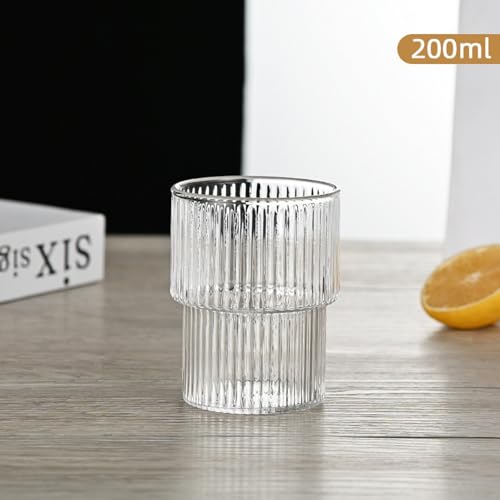 Juego de 4 vasos acanalados de café, vasos de agua, vasos de cóctel acanalados, vasos de café helado, vasos de café latte, estilo origami, vasos largos para leche, café helado, whisky, té (200 ml)