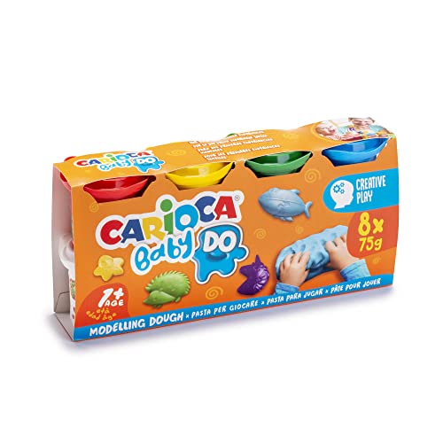 Carioca Baby DO Plastilina, Set de 8 Colores, para Niños a Partir de 12 Meses, Colores Luminosos y Combinables, para Niños de 1 Año, No Ensucia Las Manos y Secado al Aire, Contiene Trigo