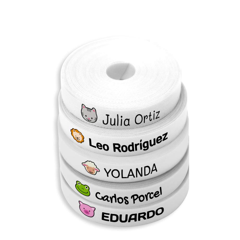 100 Etiquetas personalizadas con nombre e icono de color para marcar la ropa. Tela blanca termoadhesiva para planchar en camisetas, pantalones, abrigos y todo tipo de prendas. (Animales)