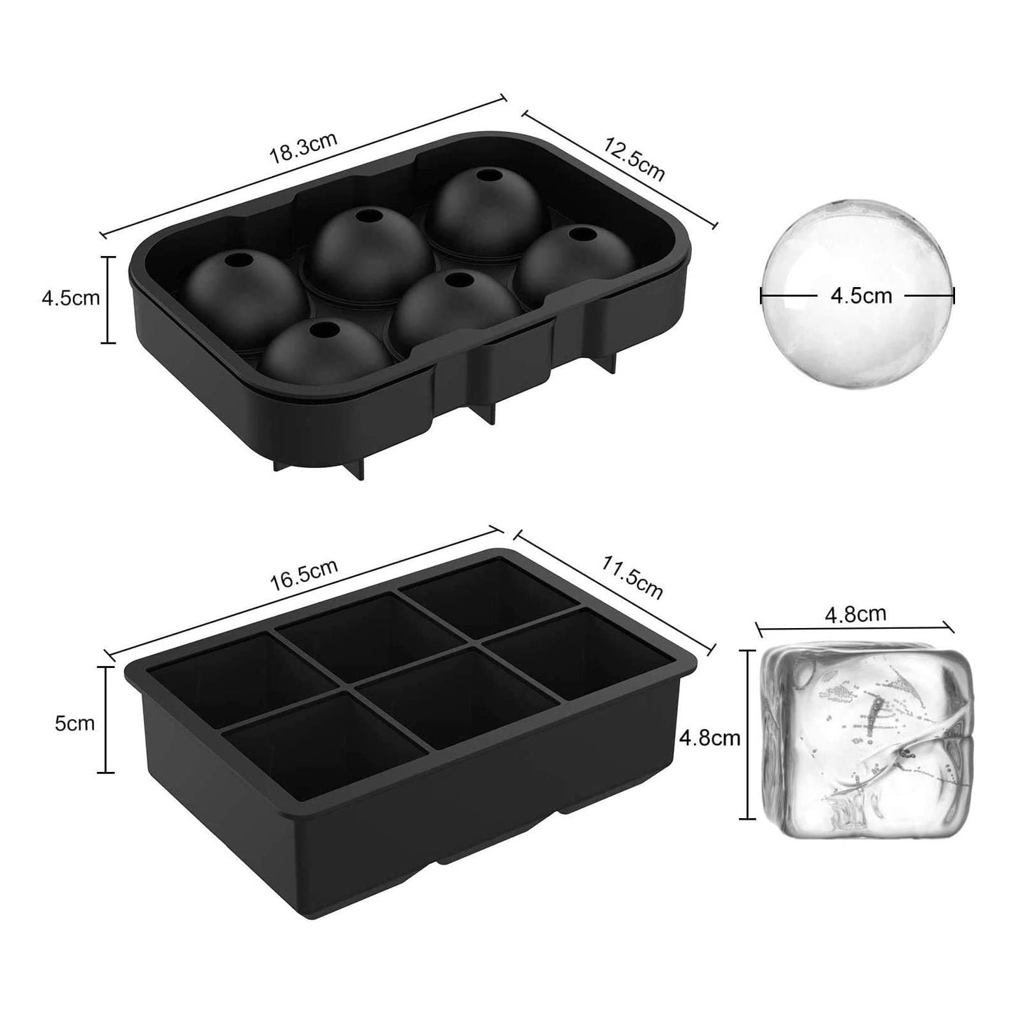 Cubitera de silicona con forma de bola de hielo grande – Cubitera para 6 cubitos, juego de 2 bandejas, sin BPA, para bebidas frías, whisky y cócteles