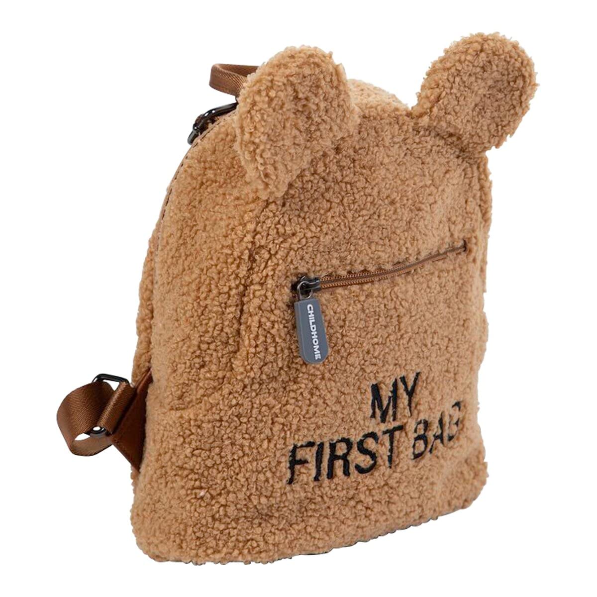 CHILDHOME Mi Primera Bolsa Mochila de Bebé, Escuela, Jardín de Infancia, Guardería, Dos Compartimentos, Bolsa de Almuerzo, Hebilla de Seguridad Extraíble, Resistente al Agua, Osito Beige