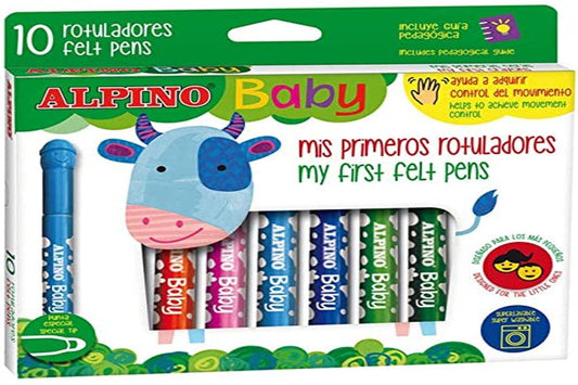 Alpino Baby 10 Rotuladores | Rotuladores de Colores para Bebés | Rotuladores Punta Gruesa especiales para bebés | Disfruta y Aprende Pintando