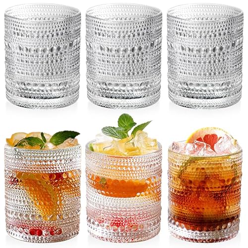 Hrobig Juego de 6 vasos vintage de 350 ml, vasos de whisky, copas de cóctel, vasos de zumo de cristal, vasos de agua para agua, bebidas, zumo, fiesta, jardín, apto para lavavajillas