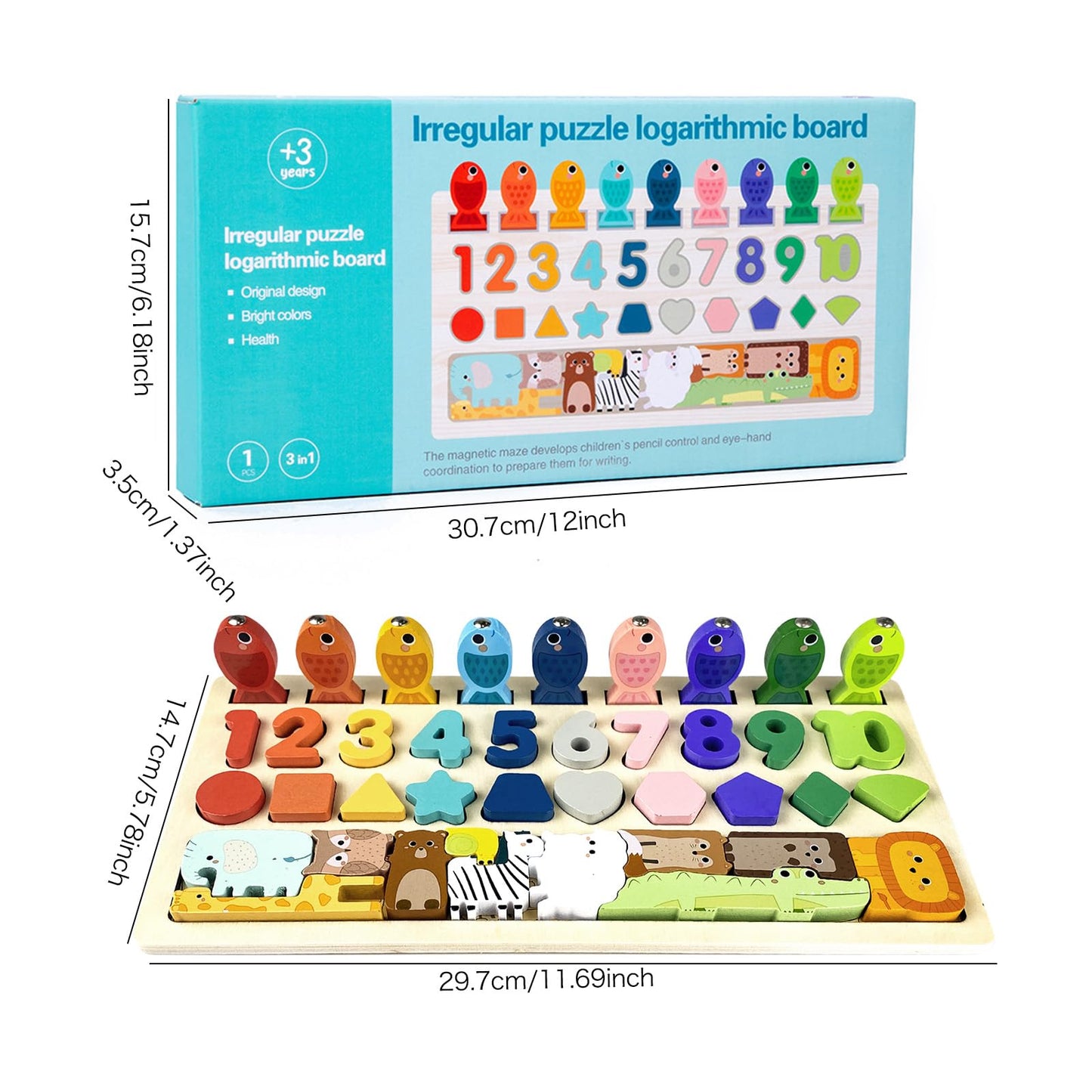 qmyawka Juguete Montessori,Juguetes de Madera,4 in 1 Juego Educativos Juguetes de Madera,Juguetes para Niños,Juguete Educativo Puzzle de Forma a Juego de Conteo de Pesca para 3 4 5 6 Años