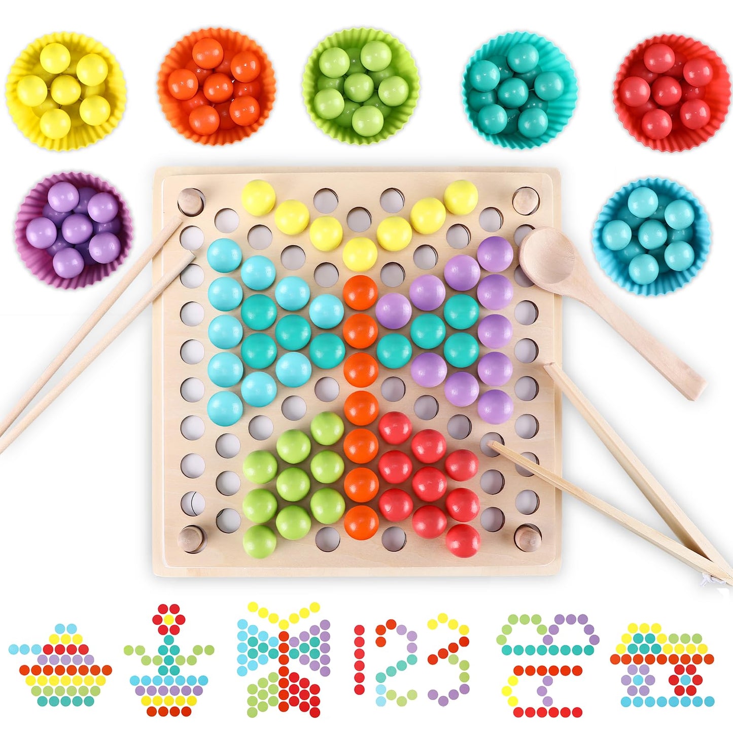 Motricidad Fina, Rompecabezas Niños, Juegos Material Montessori 3 Años, Juego de Cuentas de Madera, Manos Cerebro Entrenamiento Juguete Educativo, Juguetes Educativos Regalo para Niño Niña (B)