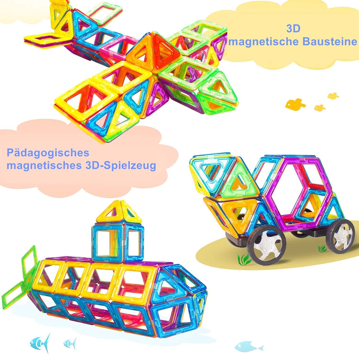 CONDIS 120 Piezas Bloques de Construcción Magnéticos, Juguetes Niños de 3 4 5 6 7 8 Años Juegos Educativos Viaje Juego de Imanes magneticas para Niños Niñas Montessori Regalos