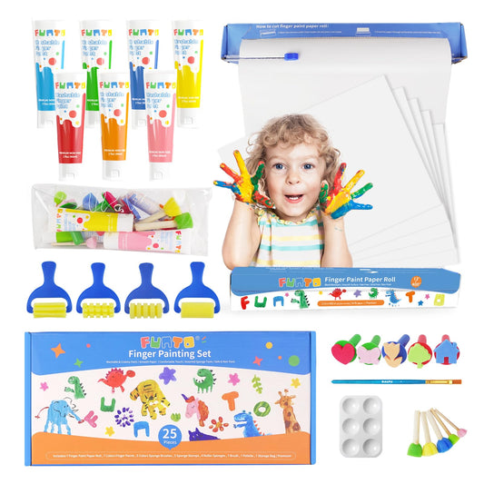 Funto Juego de pintura para dedos lavable, pinturas para dedos para niños pequeños, incluye rollo de papel para pintura para dedos, pinturas para dedos, bolsa de almacenamiento, juego de pinceles