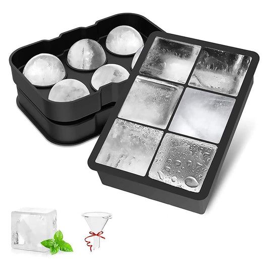 Cubitera de silicona con forma de bola de hielo grande – Cubitera para 6 cubitos, juego de 2 bandejas, sin BPA, para bebidas frías, whisky y cócteles