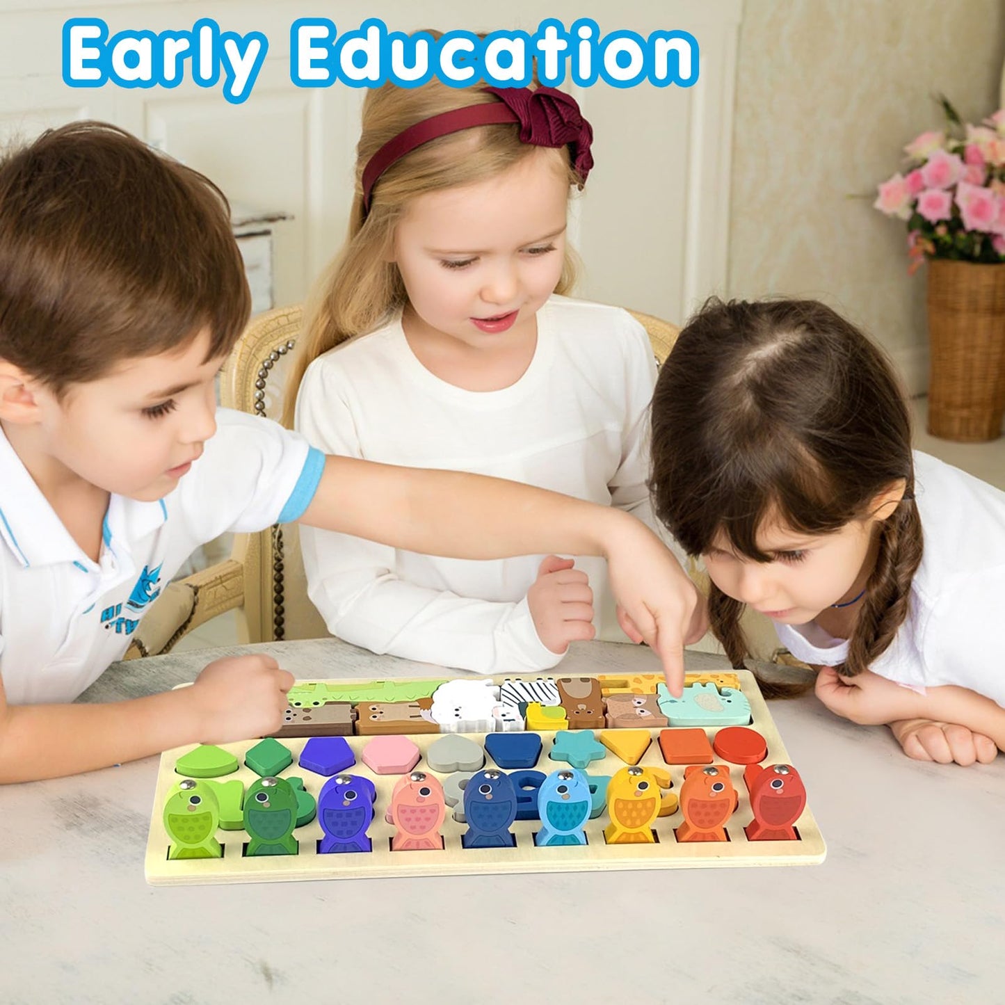 qmyawka Juguete Montessori,Juguetes de Madera,4 in 1 Juego Educativos Juguetes de Madera,Juguetes para Niños,Juguete Educativo Puzzle de Forma a Juego de Conteo de Pesca para 3 4 5 6 Años