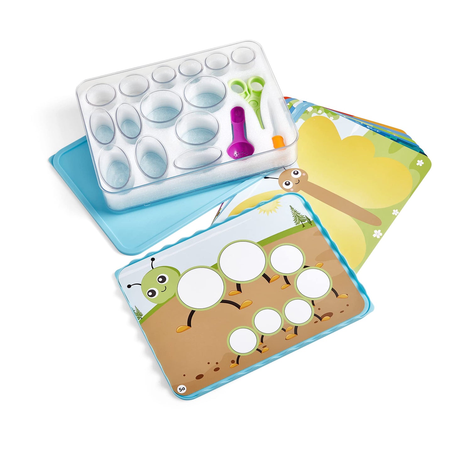 Learning Resources Bandeja sensorial para diseñar Tus Propios Juegos, Juego con Piezas Sueltas, Juguetes para desarrollar motricidad Fina para niños de 3 años, bandejas sensoriales con Tapa