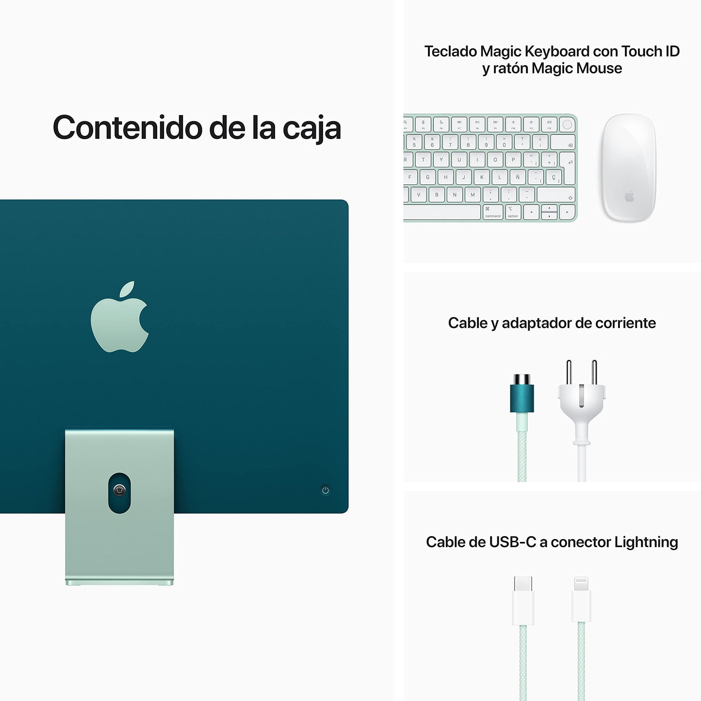 Apple Ordenador de Mesa iMac Todo en uno con Chip M1 (2021): CPU de 8 núcleos, GPU de 8 núcleos, Pantalla Retina de 24 Pulgadas, 8 GB de RAM, 256 GB de Almacenamiento SSD, Verde