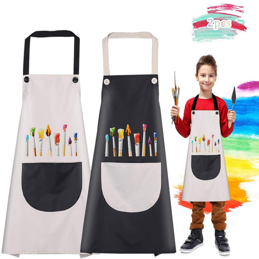 Yuaiosn 2 Piezas Delantal Infantil Pintura, Delantales de Arte para Niños, Impermeable Ajustable Delantales para Niños con Bolsillos para Cocina Hornear Pintura Artesanía