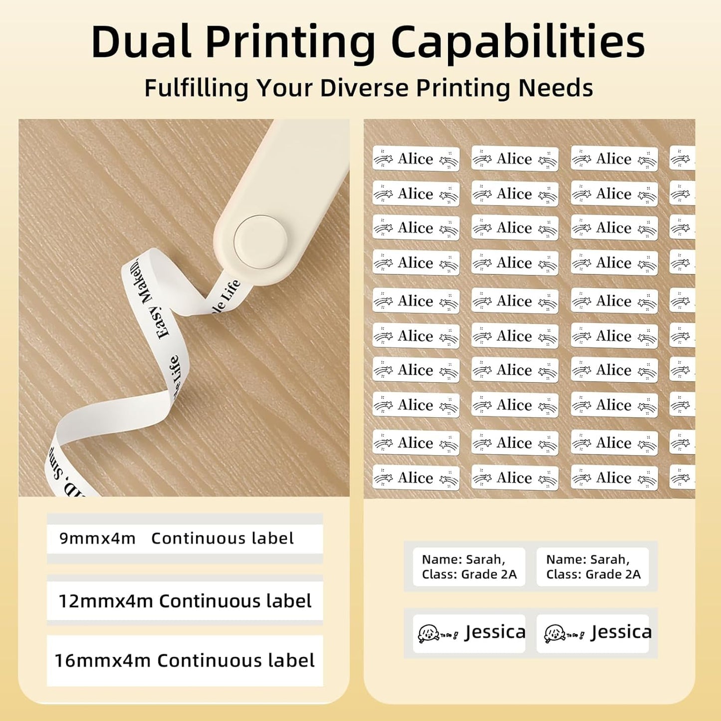 Makeid Etiquetadora con 3 Rollos de Cinta | Impresora de Etiquetas Portátil | con Cinta de Etiquetas de Plástico Blanco, Oficina o para el hogar, Compatible con iOS y Android