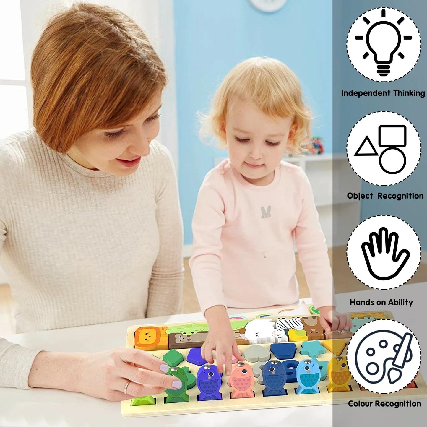 qmyawka Juguete Montessori,Juguetes de Madera,4 in 1 Juego Educativos Juguetes de Madera,Juguetes para Niños,Juguete Educativo Puzzle de Forma a Juego de Conteo de Pesca para 3 4 5 6 Años