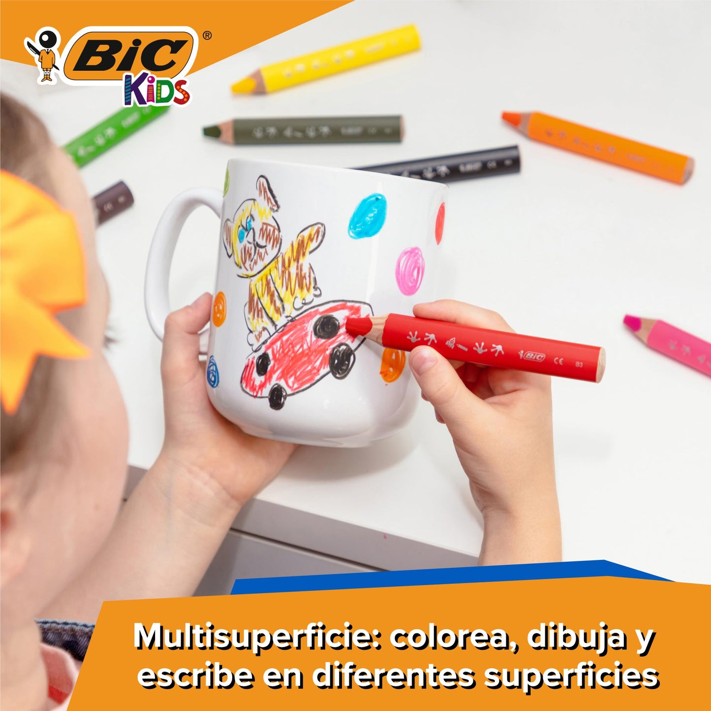 BIC Kids Lápices de Colores Multisuperficie con Cuerpo Triangular y Minas Borrables en Superficies No Porosas - Colores Surtidos, Pack de 10+1 Sacapuntas