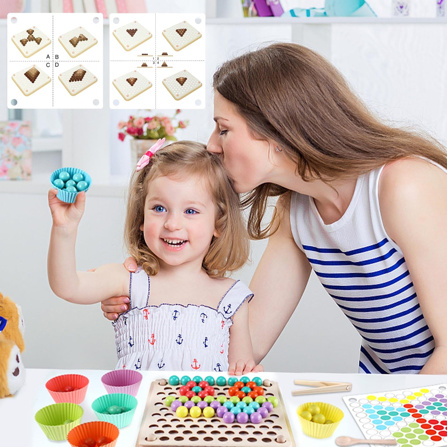 Motricidad Fina, Rompecabezas Niños, Juegos Material Montessori 3 Años, Juego de Cuentas de Madera, Manos Cerebro Entrenamiento Juguete Educativo, Juguetes Educativos Regalo para Niño Niña (B)