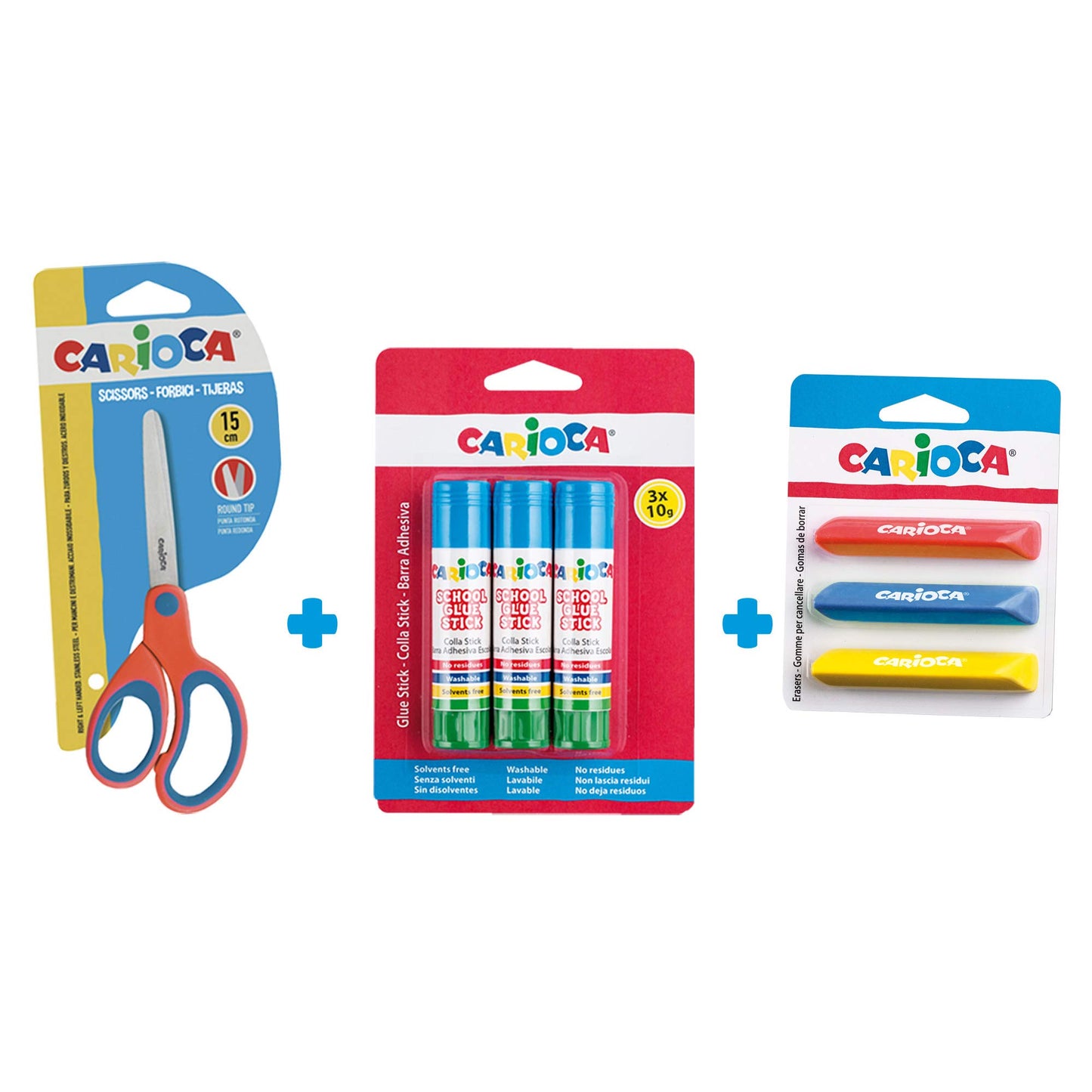 CARIOCA Back To School | Set Papelería Vuelta al Cole con Lápices de Colores y de Grafito, Acuarelas con Pincel, Rotuladores, Bolígrafos Borrables, Ceras, Gomas, Tijeras y Pegamento de Barra, 100 Uds