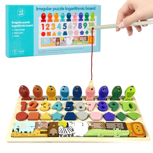 qmyawka Juguete Montessori,Juguetes de Madera,4 in 1 Juego Educativos Juguetes de Madera,Juguetes para Niños,Juguete Educativo Puzzle de Forma a Juego de Conteo de Pesca para 3 4 5 6 Años