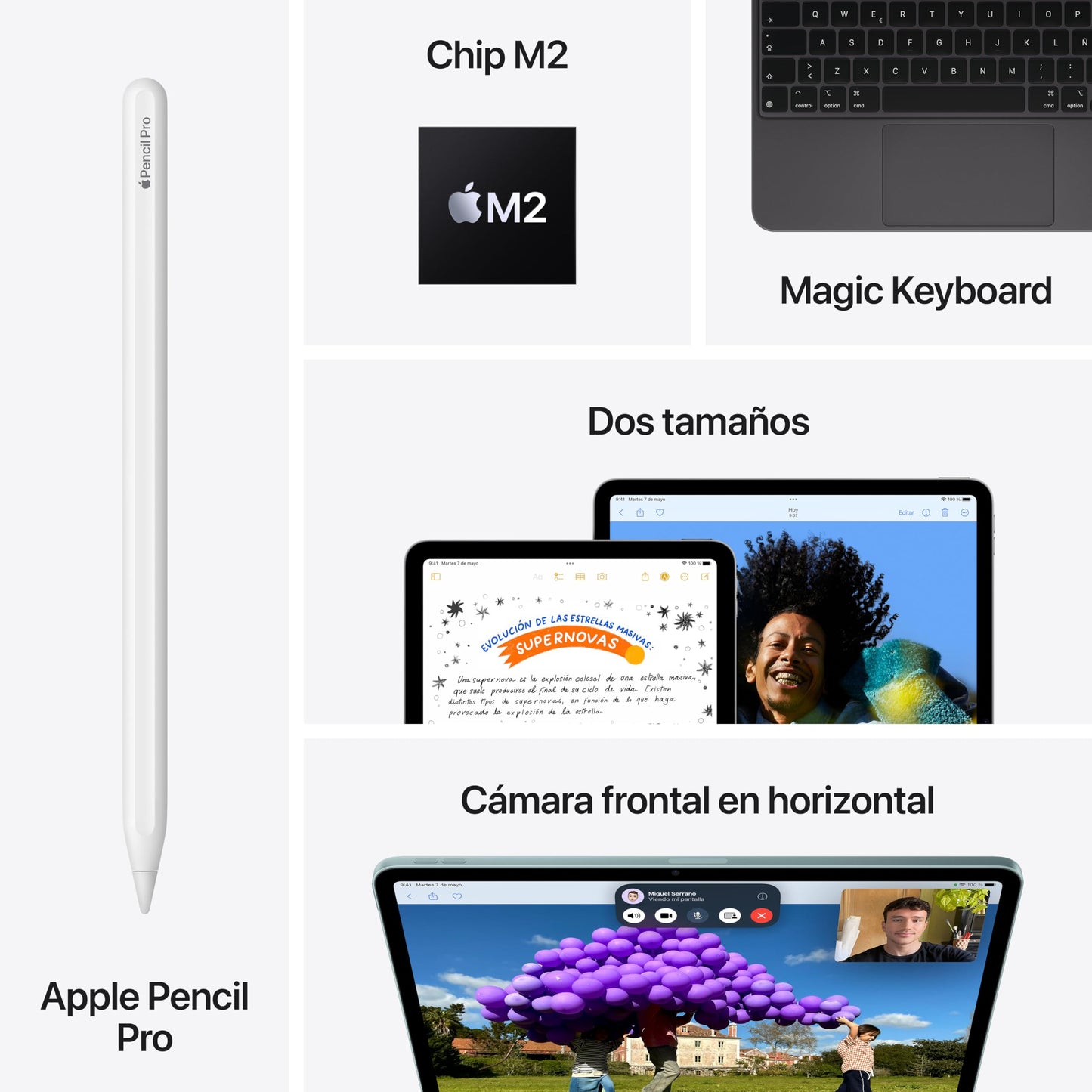 Apple iPad Air de 13 Pulgadas (M2): Pantalla Liquid Retina, 128 GB, cámara Frontal de 12 Mpx en Horizontal y cámara Trasera de 12 Mpx, Wi-Fi 6E, Touch ID, autonomía de Sol a Sol - Blanco Estrella