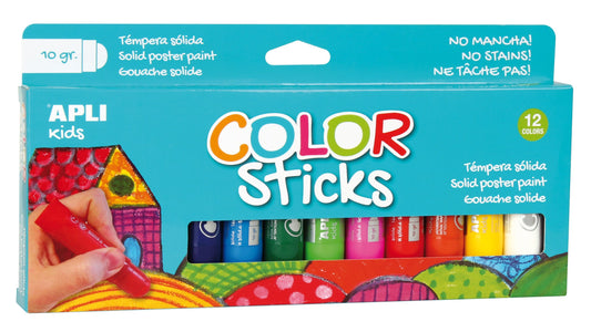 APLI Kids 14228 - Color Sticks Clásicos - Témperas sólidas para niños, 12 u.