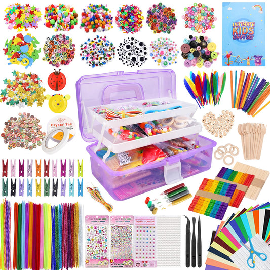 TAVADA Kit Manualidades Niños, 3000+PCS - Creativo Material DIY Arts Crafts - Juegos con Pompoms, Palos y Papel de Colores