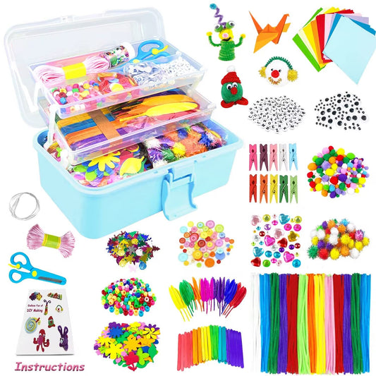 VLUINANI 3000Pcs Manualidades Niños DIY Creativo Kit Manualidades para Niñas y Niños Juego Manualidades Niña con Caja Limpiapipas Set Manualidades Material Niños y Niñas 4 5 6 7 8 años de Regalo