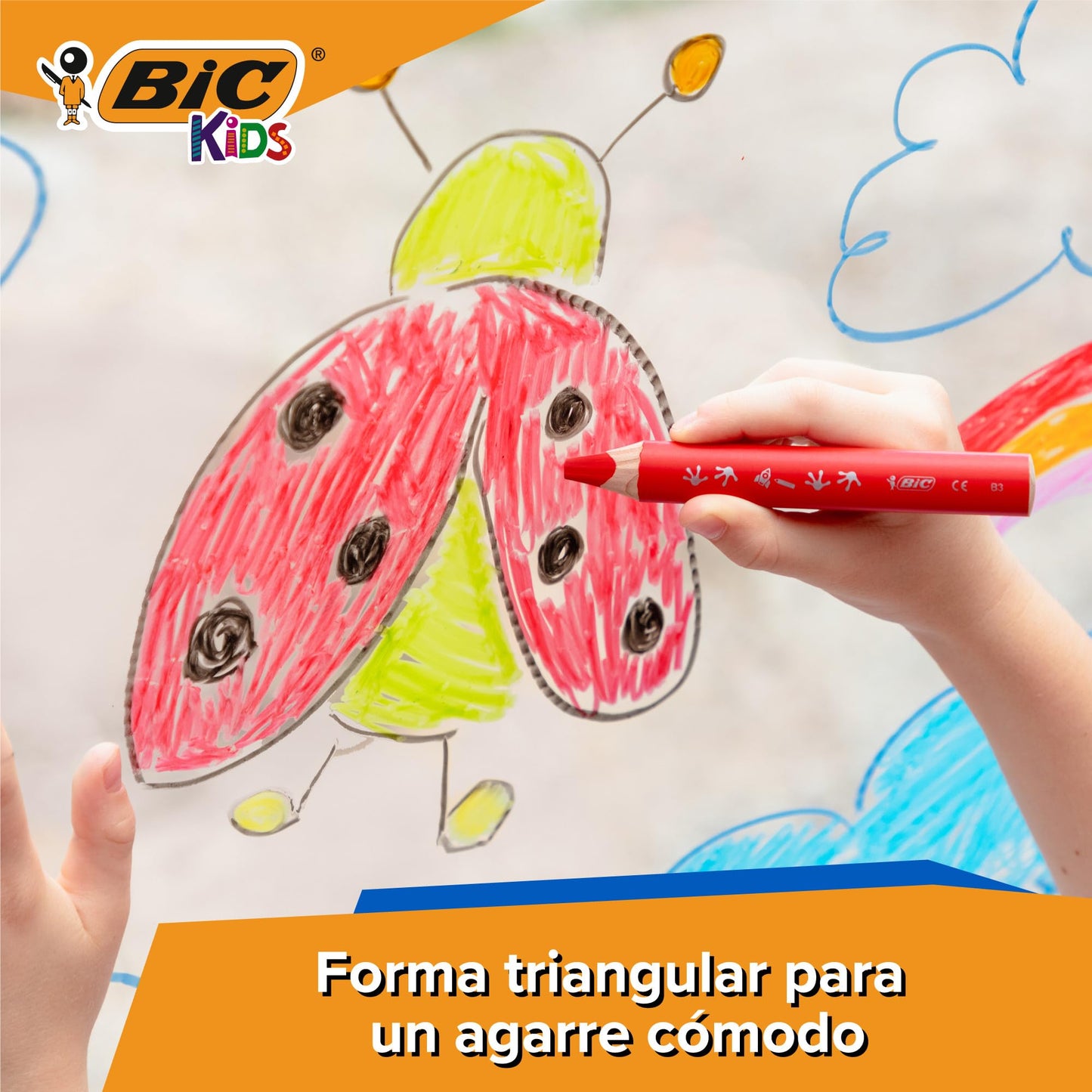 BIC Kids Lápices de Colores Multisuperficie con Cuerpo Triangular y Minas Borrables en Superficies No Porosas - Colores Surtidos, Pack de 10+1 Sacapuntas