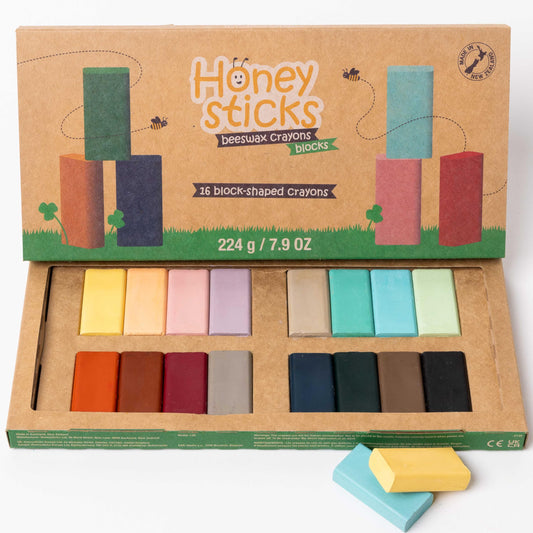 Honeysticks Crayones de bloque (paquete de 16), crayones no tóxicos para niños, niños pequeños, hechos de cera de abeja pura y colores de grado alimenticio, crayones jumbo de larga duración