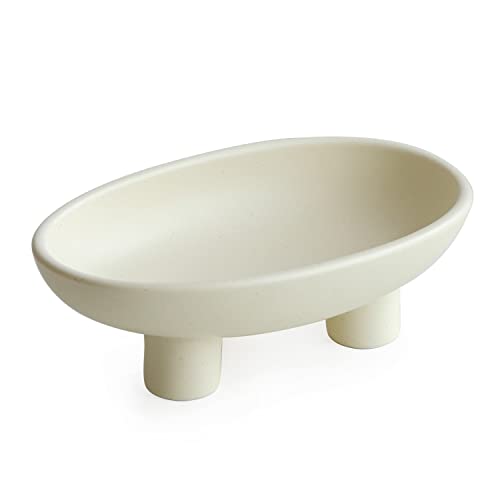 WENSHUO Three-Legs Ceramic Fruit Bowl for Kitchen Counter,10-inch Oval Large Fruit Bowls or Fruit Basket for Breads, Snacks,Vegetables,Salad,Cream