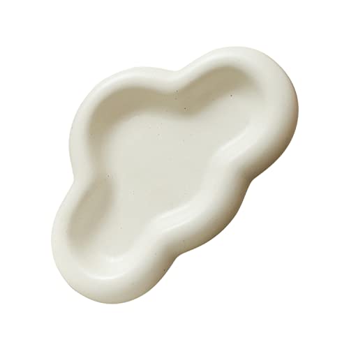 Bandeja para baratijas con forma de nube de WENSHUO, bonita bandeja de cerámica para joyas, soporte para anillos, bandeja para cosméticos, color crema