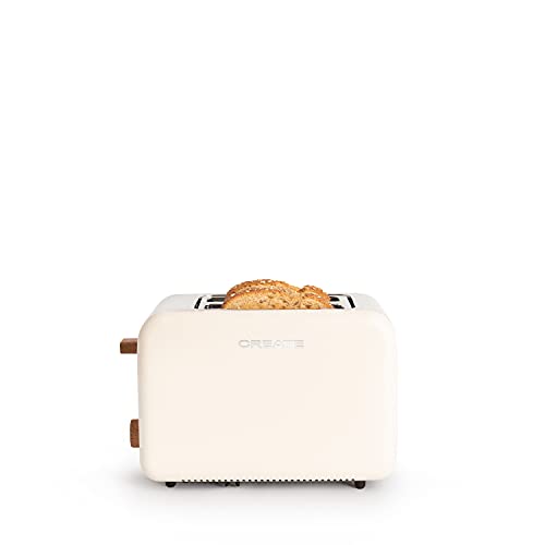 CREATE/TOAST RETRO/Tostadora Blanco / 6 Niveles de Potencia, Bandeja Recogemigas, Termostato, descongelación, recalentar, 2 ranuras rebanadas anchas, 850W