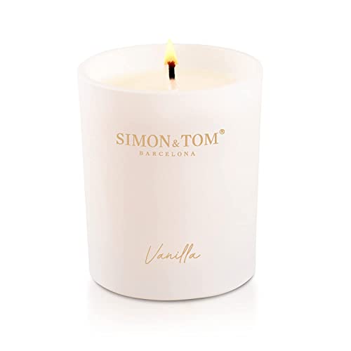 Simon&amp;Tom Velas Aromáticas para Regalo - Fragrância a Vainilla - Cera de Soja Natural - Duração Larga - 100 Horas de Autonomía - Vela perfumada e decorativa em frasco de cerâmica - Aromaterapia