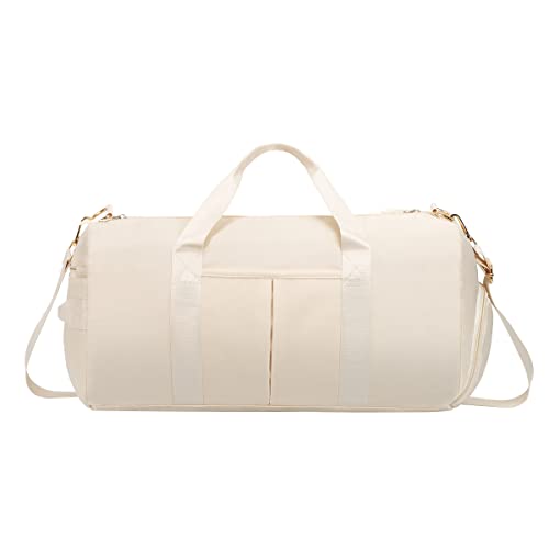 LEASOUL Bolsa de Viaje de Fin de Semana para Hombre y Mujer de Oxford, Bolsa de Deporte para Gimnasio Impermeable y Resistente de Gran Capacidad Ligera Plegable (Blanco04)