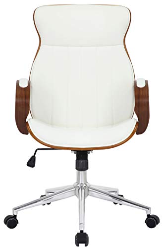 CLP Silla De Oficina Melilla Ergonómica En Símil Cuero & Base con Ruedas I Silla De Escritorio Regulable En Altura, Color:Nuez/Blanco