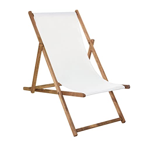 SPRINGOS Tumbona de jardim Plegable de Madera impregnada Silla de Playa Haya Tumbona Plegable de Madera de 3 Posiciones con Tela