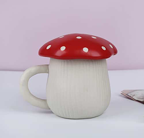 RESVUGA Cute Mushroom Mug with Lid, Handmade Glaze Cover & Eyes, Safety Matt Ceramic Milk Mugs, 300ml Cartoon Tea Cup. Best Gifts for Women & Girls.