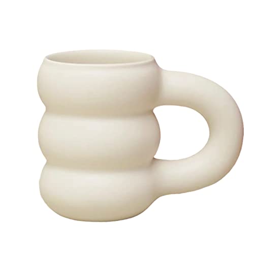 joyxiwa Ceramic Coffee Mug, Creative Cute Fat Handle Cup for Office and Home,Microwave Safe,For Coffee and Interior Design Lovers - Nordic Mug 450ml/15.2oz for Latte Tea Milk(white