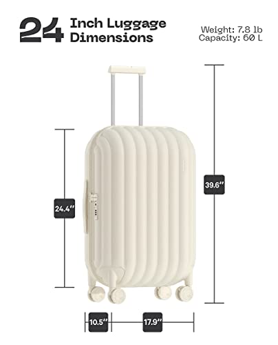 artrips Hardside Lightweight Suitcase Luggage - Overhead Durable Travel Bag with Spinner Wheels,TSA Lock, White, Checked-Medium 24-Inch, 60L