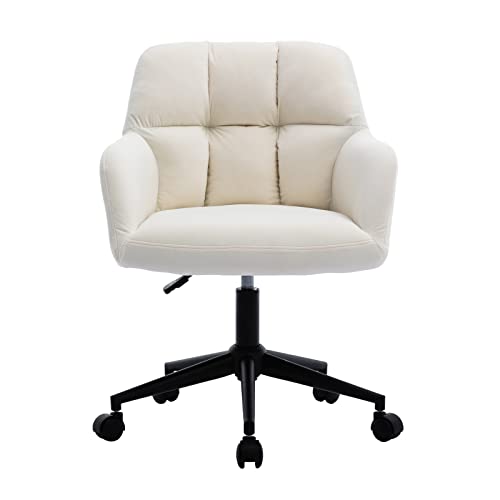 Chairus Silla de Escritorio de Terciopelo Butacas Sillón Oficina Giratoria de 360° Dormitorio Silla de Trabajo Tapizado con Altura Ajustable (Blanco (Ruedas))