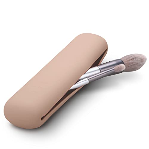 FERYES - Suporte de brochas de maquillaje de viaje, suporte de silicone moderno y portátil, organizador de herramientas de maquillaje suave y elegante para viajes, cor caqui