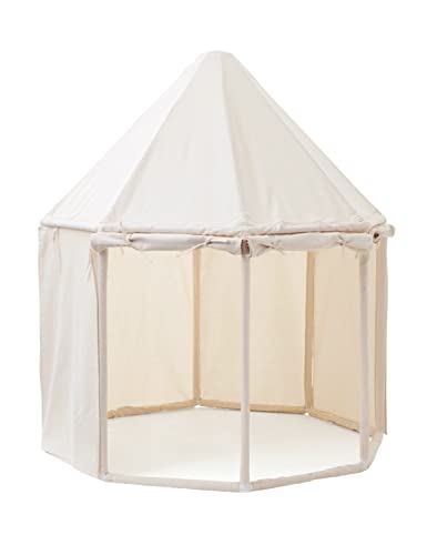 Wonder Space Large Minimal Indian Kids Play Tent - Sturdy Durable Playhouse Thick PVC Natural Canvas Indoor Outdoor Teepee Play House - Neutral Beige Color for Children Boys & Girls