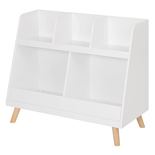 Lestarain Libreria Infantil para Niños, Estanteria Infantil para Juguetes con 5 Zonas, Mueble Infantil para Libros y Juguetes, para Habitación Infantil y Guardería, 82x35x70 cm, Blanco