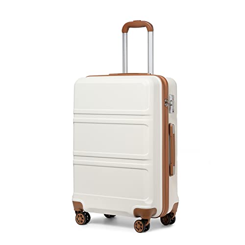 Kono Maletas de Viaje Cabina 55cm Maleta Cabina Pequeña con 4 Ruedas y Cerradura de Combinación TSA Lock, ABS Rígida Equipaje de Mano 55x40x22cm, Crema Claro